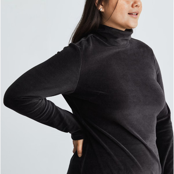 Everlane Womens The Velour Mini Dress Large Black Mockneck Long Sleeve NWOT - Picture 3 of 10